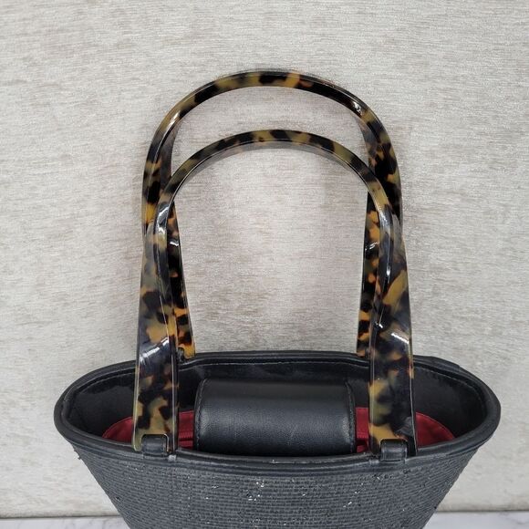 Elaine Turner Designs Black Straw Raffia Trapezoid Bucket Bag Y2K - Picture 3 of 14